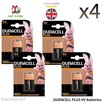 4 X Duracell 9V PP3 Plus Power Batteries Smoke Alarm LR22 MN1604 Long Lasting • £10.99