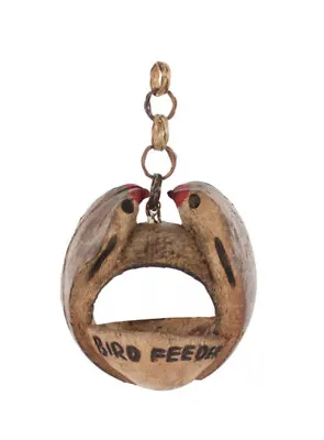 £4.50 • Buy Garden Hanging Wooden Eco Friendly Double Bird Feeder Hand Carved Coconut Shaped