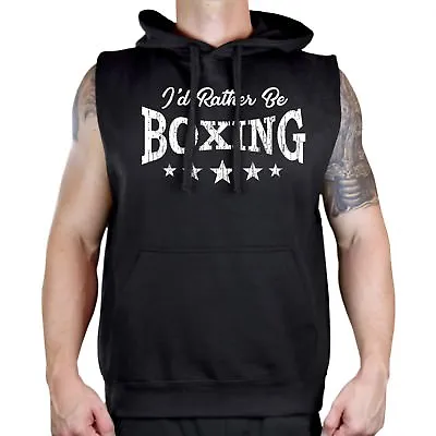 $23.99 • Buy Men's I'd Rather Be Boxing Black Sleeveless Vest Hoodie MMA Fighting Gloves Jab
