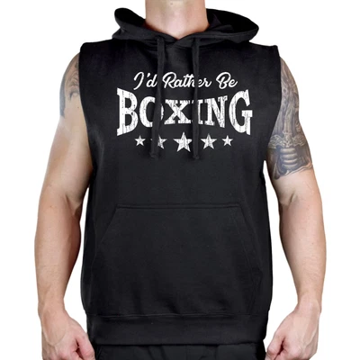 $23.99 • Buy Men's I'd Rather Be Boxing Black Sleeveless Vest Hoodie MMA Fighting Gloves Jab
