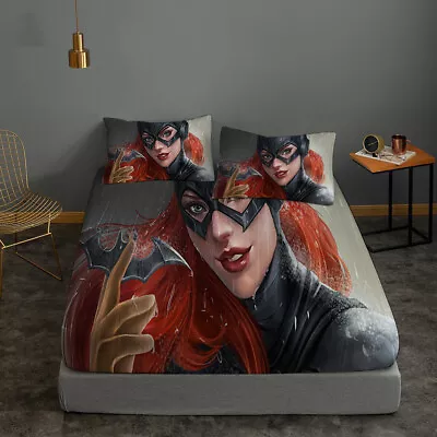 Batgirl Marvel 3PCS Deep Pocket Fitted Sheet Set Mattress Cover Pillowcase Gift • $51.29