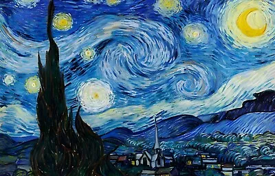 Starry Night By Vincent Van Gogh Giclee REAL CANVAS Art Print! GLOSSY 11 17 ! • $25