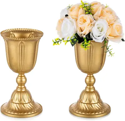 Gold Vases For Centerpieces Wedding - Pcs Metal Urn Planter 11.6 Inch Tall 2 • £43.70