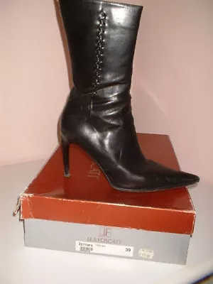 WOMEN'S HALF CALF TOE LEATHER BOOTS BLACK Brand LEA FOSCATI #39 • £43.18