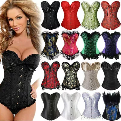 Women Overbust Tops Bustier Steampunk Corsets Waist Trainer Floral Cinchers Plus • $11.96