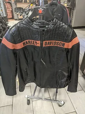 Harley Davidson Victory Lane Black Orange Leather Jacket Size 1W 98013-21VW • $320