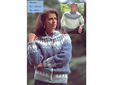 Unisex Chunky Nordic Sweater And Ladies’ Nordic Cardigan KNITTING PATTERN 10009 • £3.75