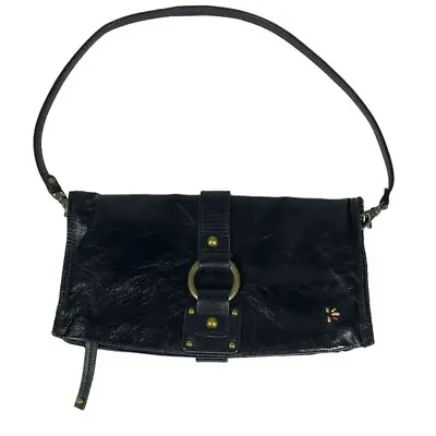 Ellington Black Leather Fold Over Clutch Shoulder Bag Handbag Purse Studs Strap • $30