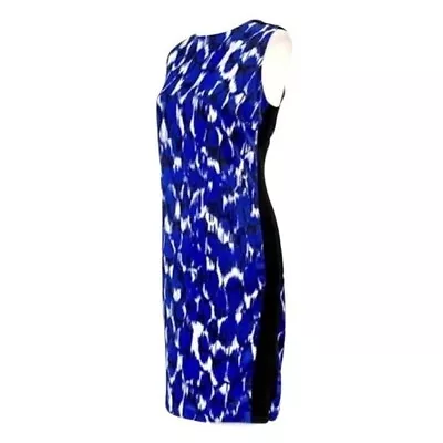 Vince Camuto Sleeveless Black-Blue Pattern Color Block Sheath Dress Size 8 • $38