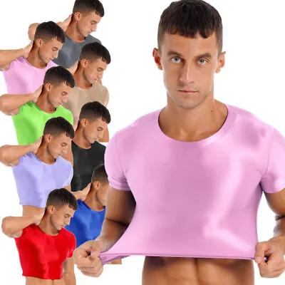 $10.99 • Buy Men's Glossy Short Sleeve Workout Half Tank Top Vest Tee Muscle Undershirt Crop