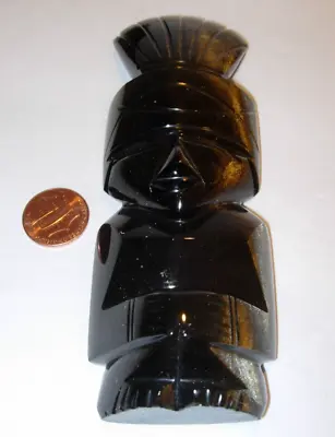 Vintage Carved Black Onyx Stone Aztec Mayan Native Indian Totem Figurine 5.5  • $33.24