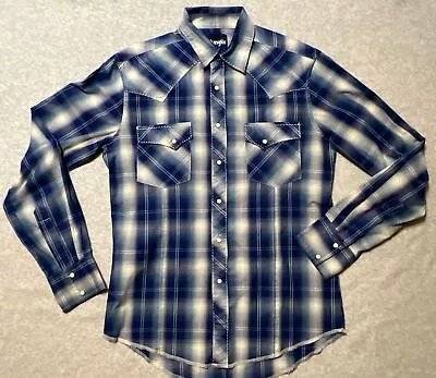 Wrangler Western Pearl Snap Long Sleeve Shirt Cowboy Blue Plaid Men’s Small • $19.99