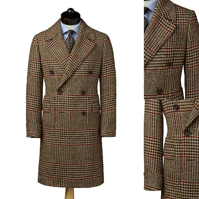 Herringbone Men Long Overcoat Coat Regular Fit Tweed Wool Blend Business Wedding • $102.82