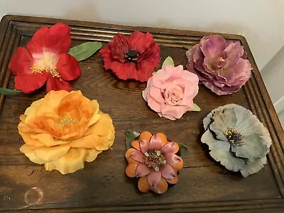 Lot Of 7 Vintage Millinery Flowers - Brooch / Hat Pins One Leather • $24.99