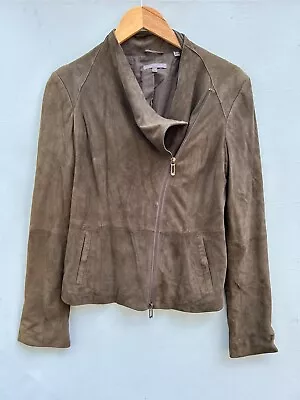 Vince Leather Jacket Small Olive Army Green Suede Moto Zip • $62.99