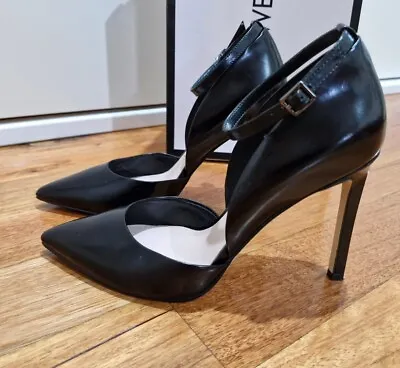 Nine West Black Leather Ankle Strap  High Heels Sz 7M. Worn Once • $49
