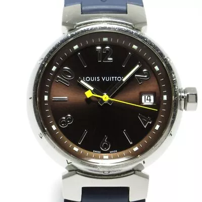 Auth LOUIS VUITTON Tambour Q1311 Dark Brown TE5989 Silver Navy Wrist Watch • $739.80