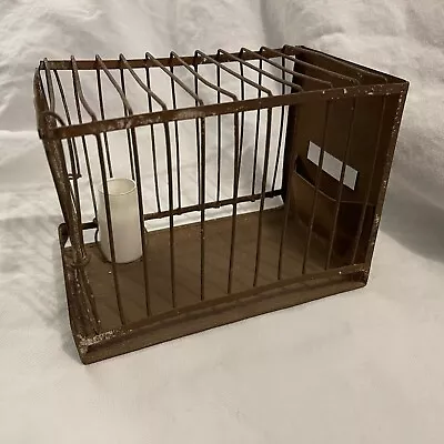 Vintage Rusty Chick Ship / Canary Miners Cage With Milk Glass Water Holder • $49.97