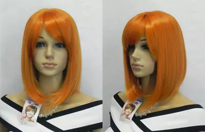 Fashion Orange Medium Straight Women Lady Cosplay Anime Hair Wig Wigs + Wig Cap • $17.98