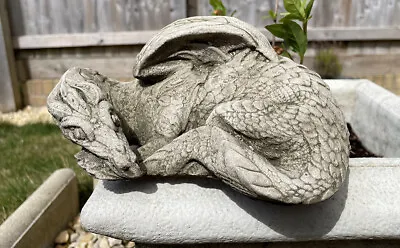 Resting Dragon Stone Statue | Mythical Chinese Outdoor Garden Ornament Decor • £26.99