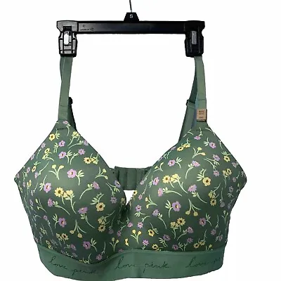 Victoria’s Secret Pink Wireless Padded Bra Size 38D Green Floral Daisies • $22.98