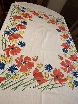 Vera Neumann Tablecloth Vintage Oval Bright Floral 78” X 56” • $45