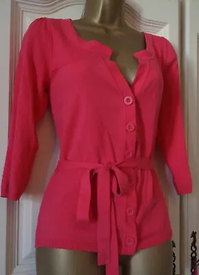 Monsoon Pink Cotton Blend Knit Cardigan Satin Lining Tie UK10-12 • £11