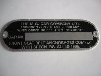 Mg Mgb Commission Plate Car Number Plate 64 - 70   Seat Belt Plate Uk • $29.95