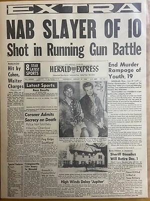 Vintage Newspaper Headline~serial Killer Charles Starkweather 10 Murders 1958 • $14.49