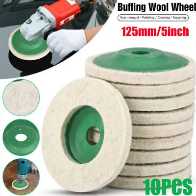 £8.59 • Buy 10Pcs 125mm 5 Inch Wool Buffing Angle Grinder Wheel Felt Polishing Disc Pads UK