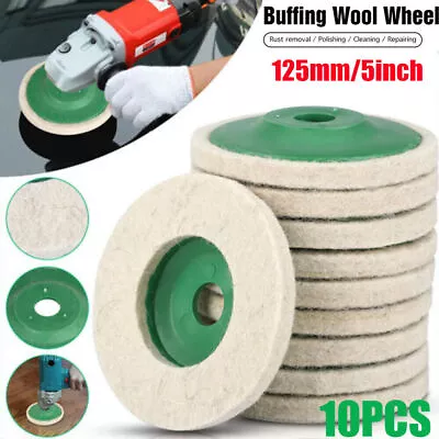 10Pcs 125mm 5 Inch Wool Buffing Angle Grinder Wheel Felt Polishing Disc Pads UK • £8.59