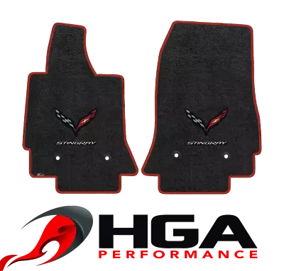 $197.99 • Buy 2014-2019 C7 Corvette Ebony Floor Mats Carbon Flag & Stingray Logo & Red Binding