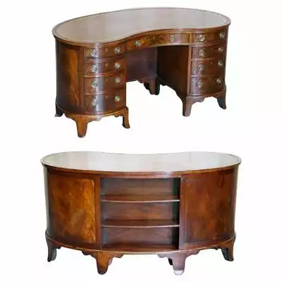 Important Fully Restored Antique Victorian Bookcase Back Leather Top Kidney Desk • $24867