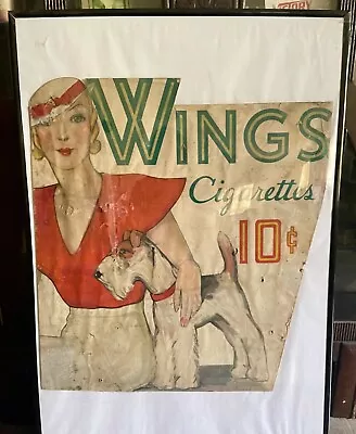 Vintage 1930s Wings Cigarettes Cardboard Store Display Advertising Lady W/ Dog • $695