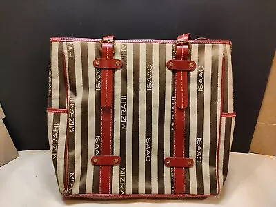 ISAAC MIZRAHI For TARGET TOTE IN BROWN TAN & DARK RED SIGNATURE STRIPES ~ NWT • $9.99