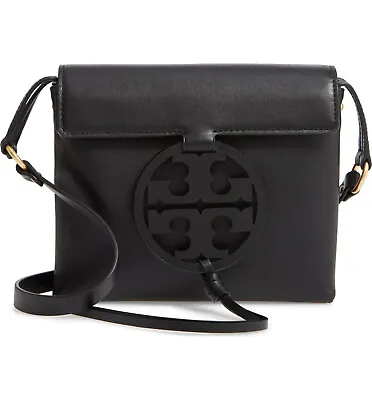 NWT Tory Burch Miller Logo Leather Flap Crossbody Bag 50769 BLACK AUTHENTIC • $398