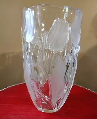 Mikasa Crystal Flower Vase Tulips Satin Frosted/Clear Embossed Made Germany • $30
