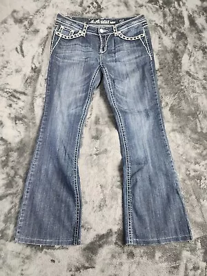 LA Idol Women's Bootcut Jeans Medium Wash Blue Denim Size 11 Rhinestone Accent • $16.20