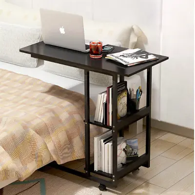 $89.80 • Buy NEW Supreme Sofa Bed Side Table Laptop Desk With Shelves & Wheels (Black)