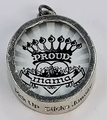 Pick Up Sticks Jewelry Proud Mom Pendant Black White Silver Tone 1.5 In • $7