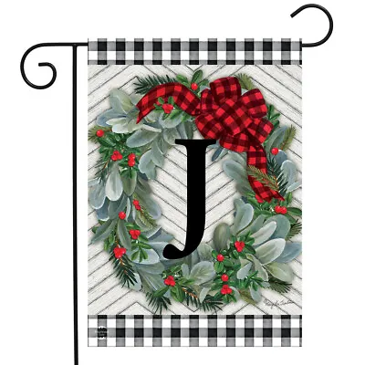 Winter Wreath Monogram Letter J Garden Flag 12.5  X 18  Briarwood Lane • $9.86