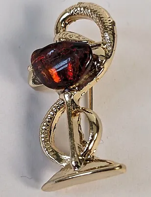 Vintage Snake Symbol Of Medicine Caduceus Brooch Pin With Natural Baltic Amber • $18.67