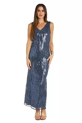 R&M Richards Gunmetal/Blue Long Fringe Sequined Dress Size 12 • $42