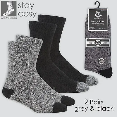 £5.99 • Buy 2 Pairs Mens Black Winter Thermal Bed Socks Non Slip Fluffy Cosy Warm Size 6-11