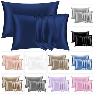 Premium Satin Silk Pillowcases For Hair And Skin 2 Pack Soft Pillow Cases Covers • £6.99