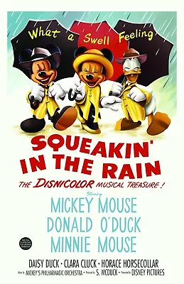 Disney Squeakin In The Rain Mickey Donald Minnie Poster Print 11x17 • $19.49