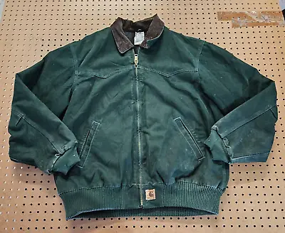 $36 • Buy MENS XL - Vtg Carhartt J14 Sandstone Flannel Quilted Lined Santa Fe Zip Jacket