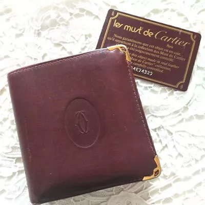Cartier Must De Cartier Leather Bifold Wallet W/ Guarantee Card W/H4in JP Used • $46.50