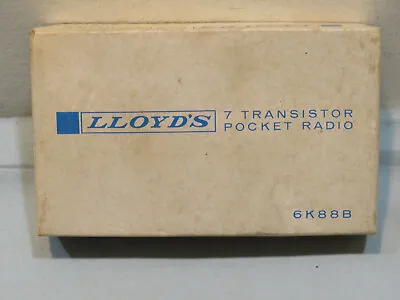 $4.99 • Buy Vintage Lloyd's 7 Transistor Radio Model 6K88B W/Case, Orig Box, Turns On/Static