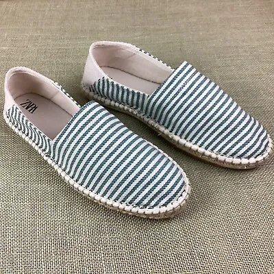 ZARA Women’s Striped Espadrilles Slip On Loafers Comfort Summer Shoes Size 11 • $27